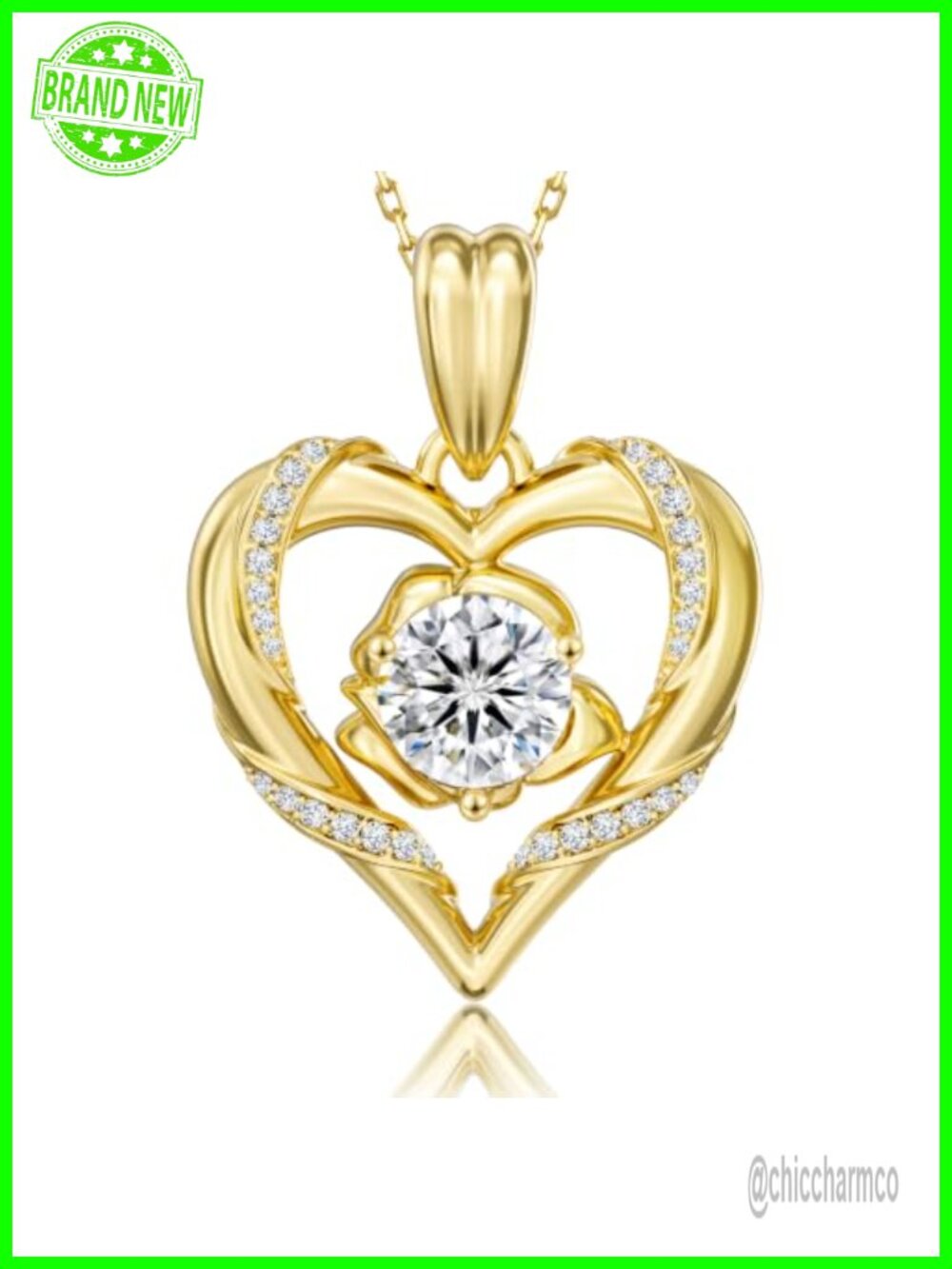 1CT Moissanite Heart Pendant Necklace 925 Sterling Silver 14K Gold Plated